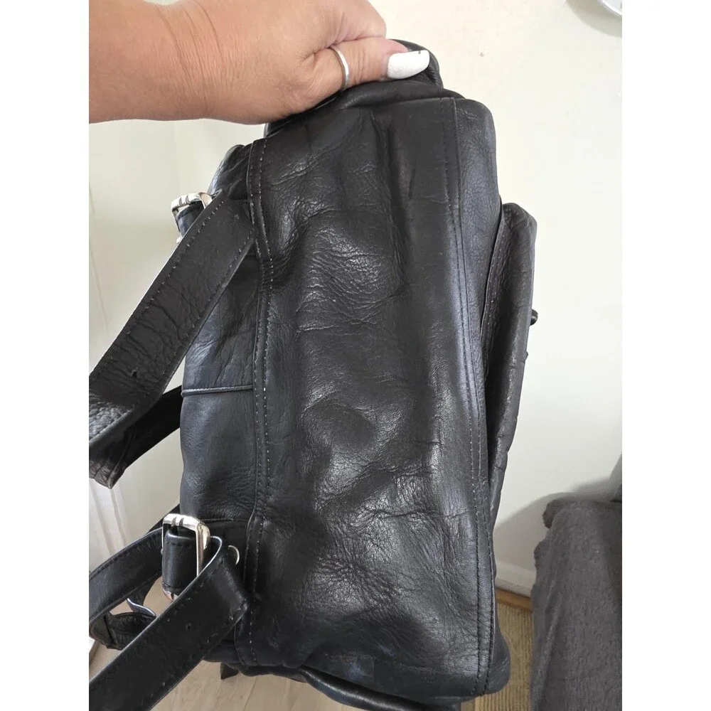 Beautiful David King Boston Soft Black Leather Multi-Pocket Backpack EuC